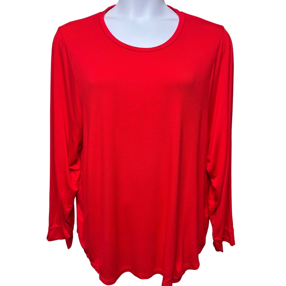 J. CREW Red Long Sleeve Stretch Top 3X Solid Classic Basic Essential Drapey